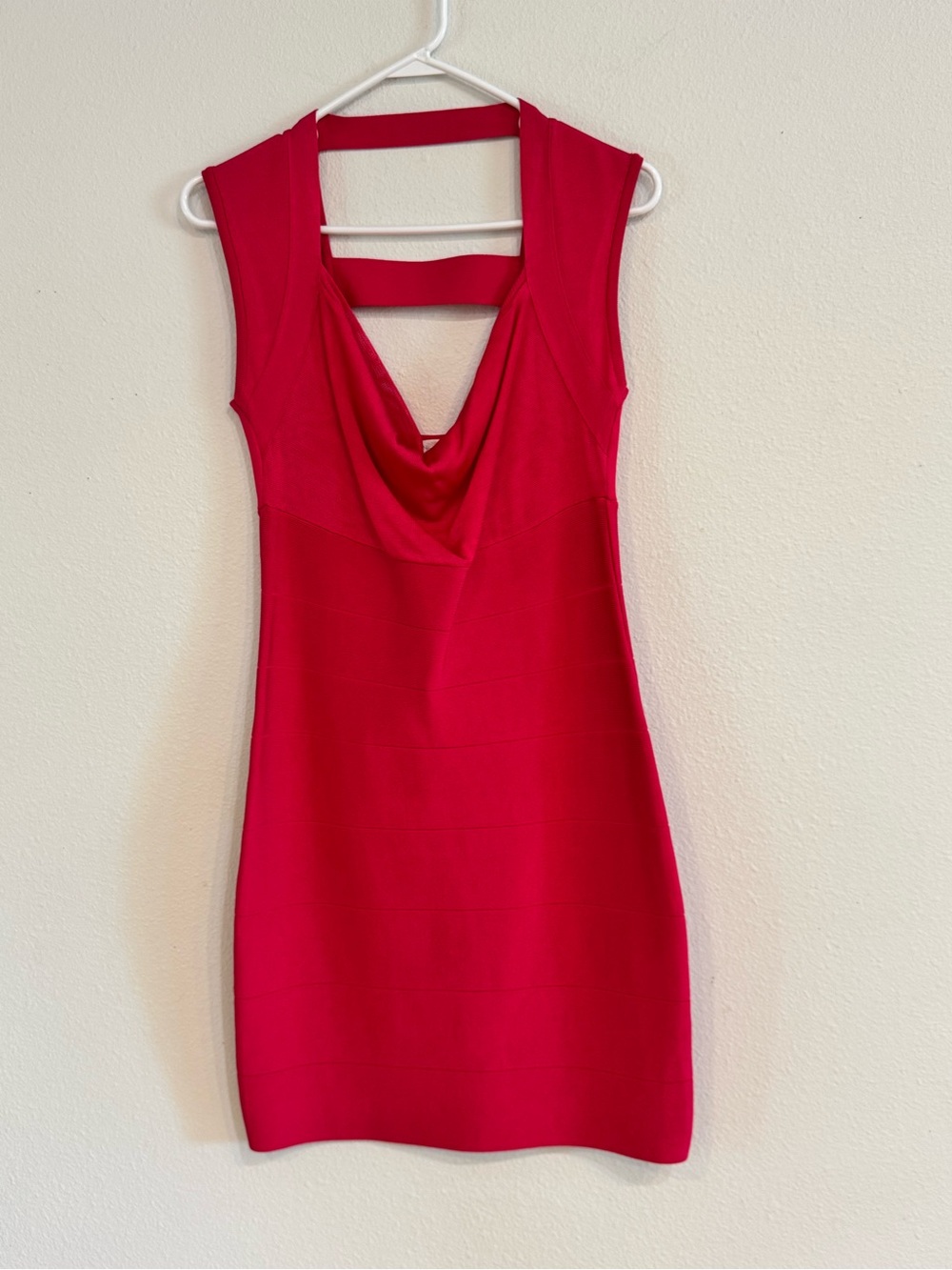 Boston Proper Hot Pink Cowl Neck Bodycon Bandage Dress Open Back Size Medium